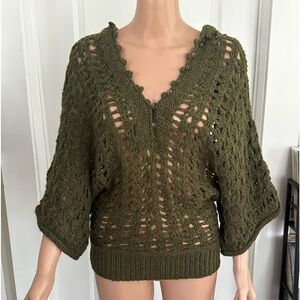 FREE PEOPLE I Green Crochet Knit Sweater XS